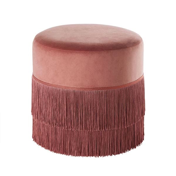 pouf-en-velours-rose-decorazine.fr Pouf rond en velours et à franges rose Mauna - Decorazine.fr